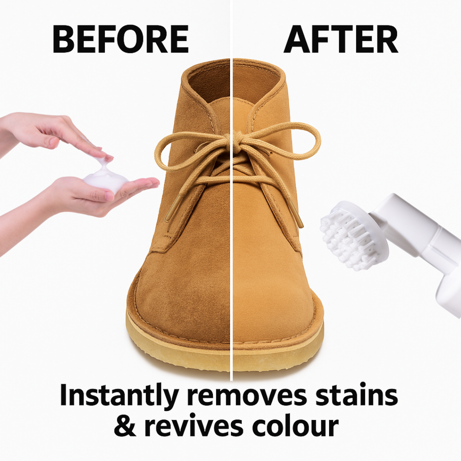 Suede & Nubuck Foam Cleaner Kit | Built-In Cleaning Brush + Microfibre Towel | Removes Dirt & Stains from Suede, Nubuck, Canvas & Leather Shoes | 150ml Premium Shoe Care Solution